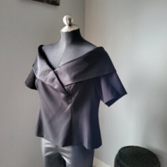 Black Satin Off Shoulder Blouse NWT Sz XL - Picture 8 of 14